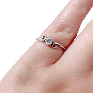 Vintage Designer BOMA Scroll Sterling Silver Band CZ Ring Minimalist Style